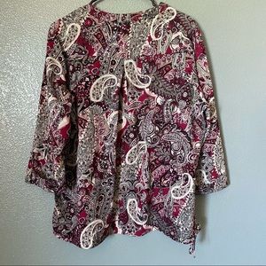 Roz And Ali Womens Top Blouse Size XL V Neck Paisley 3/4 Sleeve